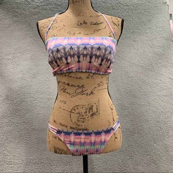 Victoria’s Secret Strappy Swimsuit Bikini Set Hottie Cheeky Pink Blue Tie Dye M - Picture 1 of 11
